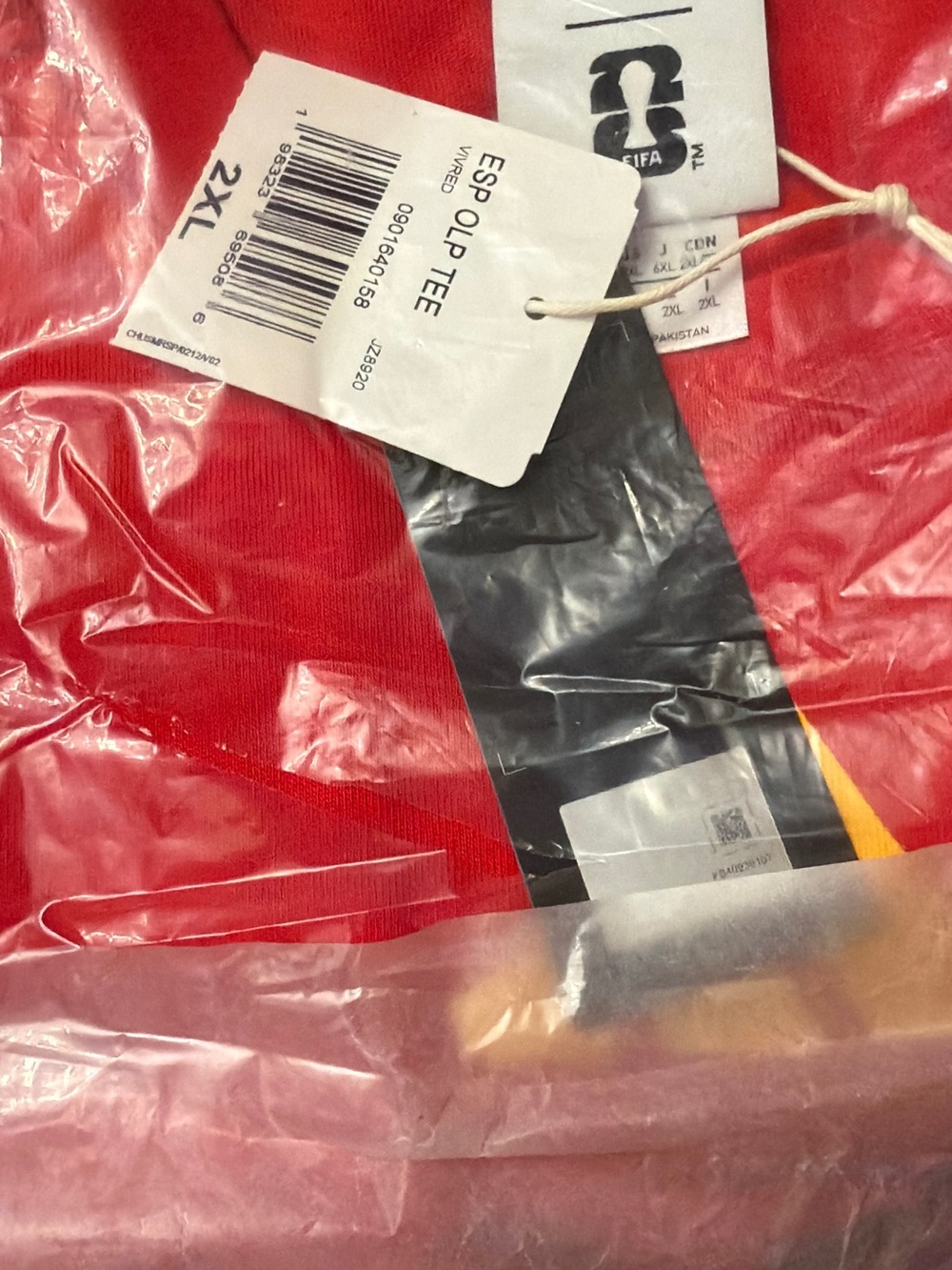 adidas Red Short Sleeve Tee with Yellow ESPAÑA Print - Picture 2 of 3